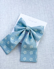 Floral Fabric Barrette Bow Hair Clip with Tails Floral Fabric Barrette Bow Hair Clip with Tails