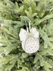 Elegant White Christmas Ornament with Rhinestones and Bow Elegant White Christmas Ornament with Rhinestones and Bow
