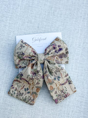 Linen Barrette Bow Hair Clip with Tails Linen Barrette Bow Hair Clip with Tails