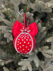 Elegant Red Christmas Ornament with Rhinestones and Bow Elegant Red Christmas Ornament with Rhinestones and Bow