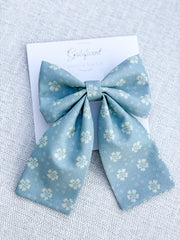 Floral Fabric Barrette Bow Hair Clip with Tails Floral Fabric Barrette Bow Hair Clip with Tails