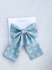 Floral Fabric Barrette Bow Hair Clip with Tails Floral Fabric Barrette Bow Hair Clip with Tails