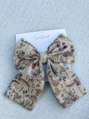 Linen Barrette Bow Hair Clip with Tails Linen Barrette Bow Hair Clip with Tails