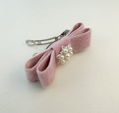 Barrette bow hair clip - Pink Plush with rhinestone Barrette bow hair clip - Pink Plush with rhinestone Gabificent
