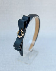 Black Headband- Leather Bow Black Headband- Leather Bow - Gabificent