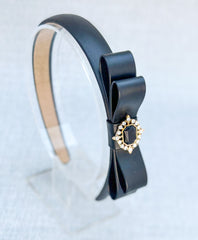 Black Headband- Leather Bow Black Headband- Leather Bow - Gabificent