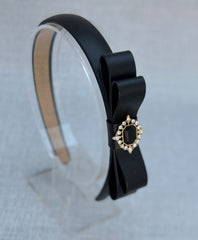 Black Headband- Leather Bow Black Headband- Leather Bow - Gabificent