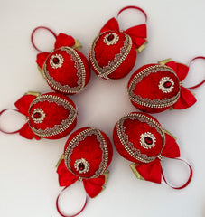 Christmas Baubles - Red with Gold- Set of 6 Christmas Baubles - Red with Gold- Set of 6 - Gabificent
