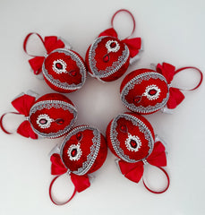 Christmas Baubles - Red with Silver - Set of 6 Christmas Baubles - Red with Silver - Set of 6 - Gabificent