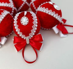 Christmas Baubles - Red with White- One Piece Christmas Baubles - Red with White- One Piece Gabificent