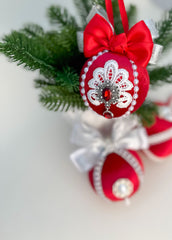 Christmas Baubles - Red with white - Set of 3 Christmas Baubles - Red with white - Set of 3 - Gabificent