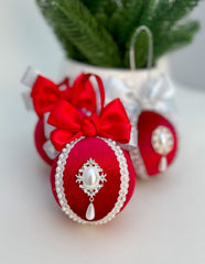 Christmas Baubles - Red with white - Set of 3 Christmas Baubles - Red with white - Set of 3 - Gabificent
