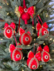 Christmas Baubles  and Tree Topper- Red- Six Baubles and One Tree Topper Christmas Baubles and Tree Topper- Red- Six Baubles and One Tree Topper Gabificent