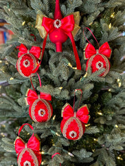 Christmas Baubles  and Tree Topper- Red- Six Baubles and One Tree Topper Christmas Baubles and Tree Topper- Red- Six Baubles and One Tree Topper Gabificent