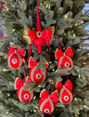 Christmas Baubles  and Tree Topper- Red- Six Baubles and One Tree Topper Christmas Baubles and Tree Topper- Red- Six Baubles and One Tree Topper Gabificent