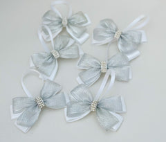 Christmas Tree Bows - White and Silver Christmas Tree Bows - White and Silver - Gabificent