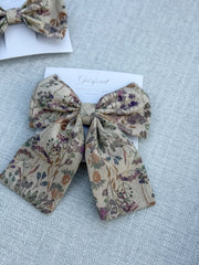 Linen Barrette Bow Hair Clip with Tails Linen Barrette Bow Hair Clip with Tails