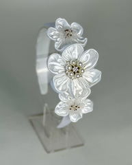 Headband  with White satin flowers Headband with White satin flowers Gabificent