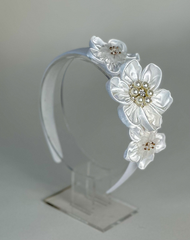 Headband  with White satin flowers Headband with White satin flowers Gabificent