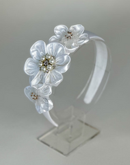 Headband  with White satin flowers Headband with White satin flowers Gabificent