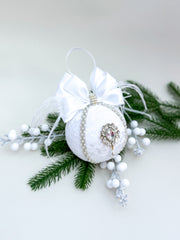 Christmas Bauble Ornament - White  Feathers- One Piece Christmas Bauble Ornament - White  Feathers- One Piece