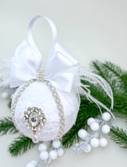Christmas Bauble Ornament - White  Feathers- One Piece Christmas Bauble Ornament - White  Feathers- One Piece