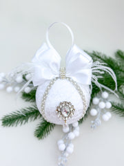 Christmas Bauble Ornament - White  Feathers- One Piece Christmas Bauble Ornament - White  Feathers- One Piece