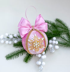 Christmas Bauble Ornament - Pink Snowflake - One Piece Christmas Bauble Ornament - Pink Snowflake - One Piece