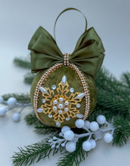 Christmas Baubles - Olive Green Snowflake - One Piece Christmas Baubles - Olive Green Snowflake - One Piece