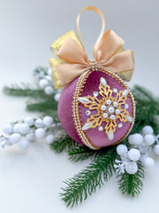 Christmas Bauble Ornament - Grape Pink Snowflake - One Piece Christmas Bauble Ornament - Grape Pink Snowflake - One Piece