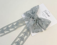 Lace hair bow with tails “Grey” Lace hair bow with tails “Grey” Gabificent