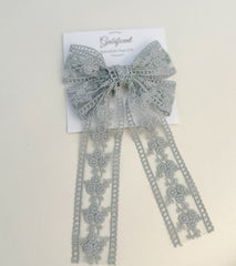 Lace hair bow with tails “Grey” Lace hair bow with tails “Grey” Gabificent