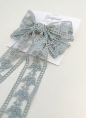 Lace hair bow with tails “Grey” Lace hair bow with tails “Grey” Gabificent