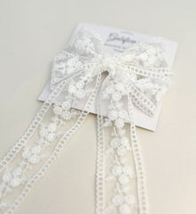 Lace hair bow with tails “White” Lace hair bow with tails “White” Gabificent