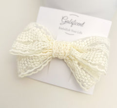 Large lace hair bow “Cream” Large lace hair bow “Cream” Gabificent