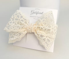 Large lace hair bow “Cream” Large lace hair bow “Cream” Gabificent