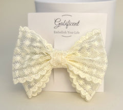 Large lace hair bow “Cream” Large lace hair bow “Cream” Gabificent