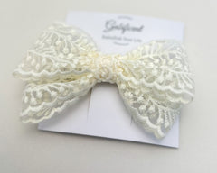 Large lace hair bow “Cream” Large lace hair bow “Cream” Gabificent