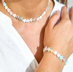 Natural White Freshwater Shell Bead Bracelet and Necklace Set Natural White Freshwater Shell Bead Bracelet and Necklace Set Gabificent
