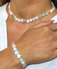 Natural White Freshwater Shell Bead Bracelet and Necklace Set Natural White Freshwater Shell Bead Bracelet and Necklace Set Gabificent
