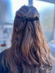 Sparkly Velvet hair Bow- Black/Gold Sparkly Velvet hair Bow- Black/Gold Gabificent