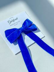 Velvet hair Bow-  Blue Velvet hair Bow- Blue Gabificent