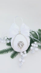 Christmas Bauble Ornament - White  Feathers- One Piece Christmas Bauble Ornament - White  Feathers- One Piece