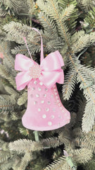Elegant Pink Bell Ornament – Pearl and Rhinestone Embellished with Satin Bow Elegant Pink Bell Ornament – Pearl and Rhinestone Embellished with Satin Bow