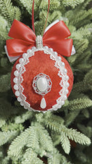 Christmas Baubles - Red with White- Set of 6 Christmas Baubles - Red with White- Set of 6