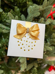 Elegant Handmade Christmas Card with Gold Bow and Gem Ornament Design