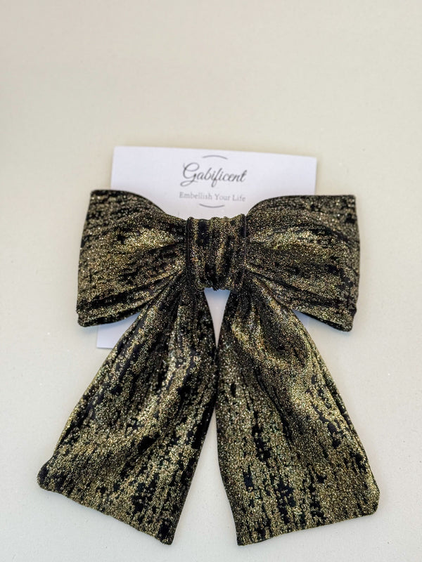 Large  Velvet hair bow “Black Glitter”