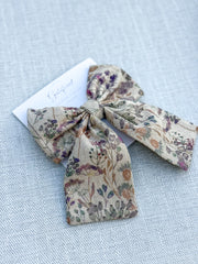 Linen Barrette Bow Hair Clip with Tails