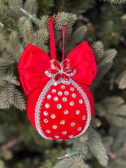 Elegant Red Christmas Ornament with Rhinestones and Bow