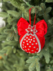 Elegant Red Christmas Ornament with Rhinestones and Bow